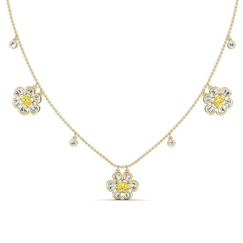 Viana Fine Unseen 1.55 ctw Oval Shape Yellow Sapphire accented Baguette & Rose Cut Natural Diamond Floral Necklace 