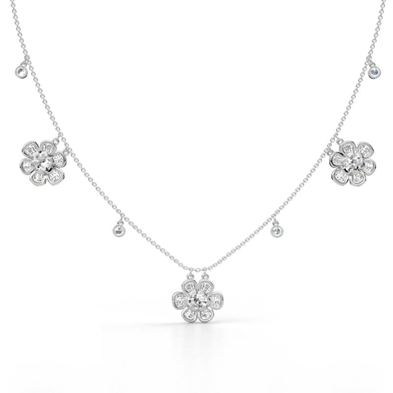 Viana Fine Unseen 1.10 ctw Oval Shape Natural Diamond accented Baguette & Rose Cut Diamond Floral Necklace 