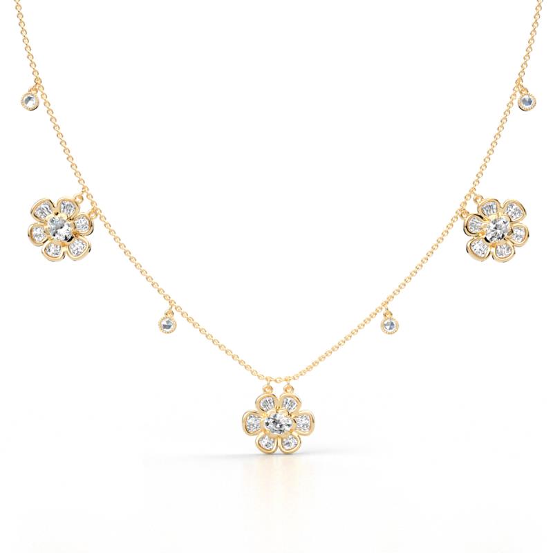 Viana Fine Unseen 1.10 ctw Oval Shape Natural Diamond accented Baguette & Rose Cut Diamond Floral Necklace 