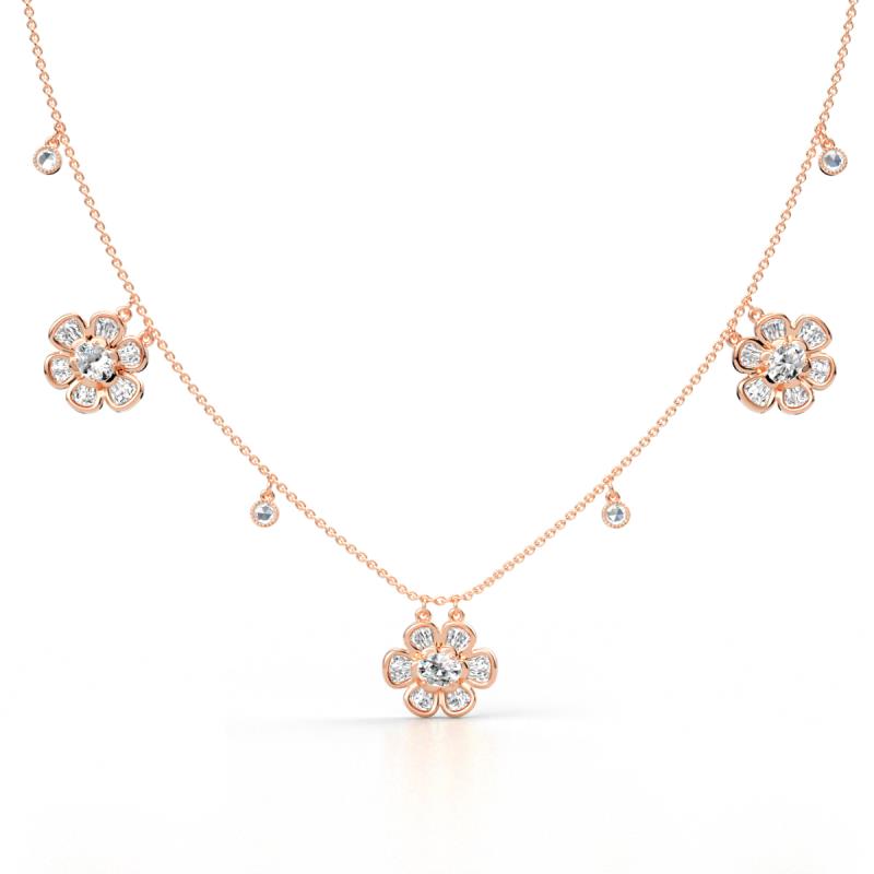 Viana Fine Unseen 1.10 ctw Oval Shape Natural Diamond accented Baguette & Rose Cut Diamond Floral Necklace 