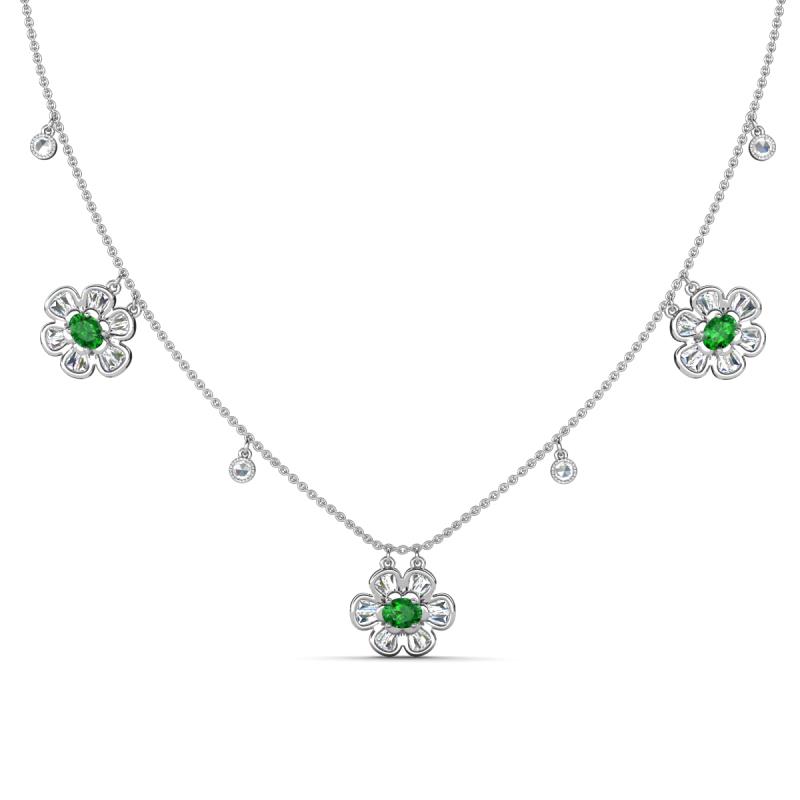 Viana Fine Unseen 1.25 ctw Oval Shape Green Garnet accented Baguette & Rose Cut Natural Diamond Floral Necklace 