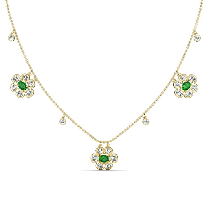 Viana Fine Unseen 1.25 ctw Oval Shape Green Garnet accented Baguette & Rose Cut Natural Diamond Floral Necklace 