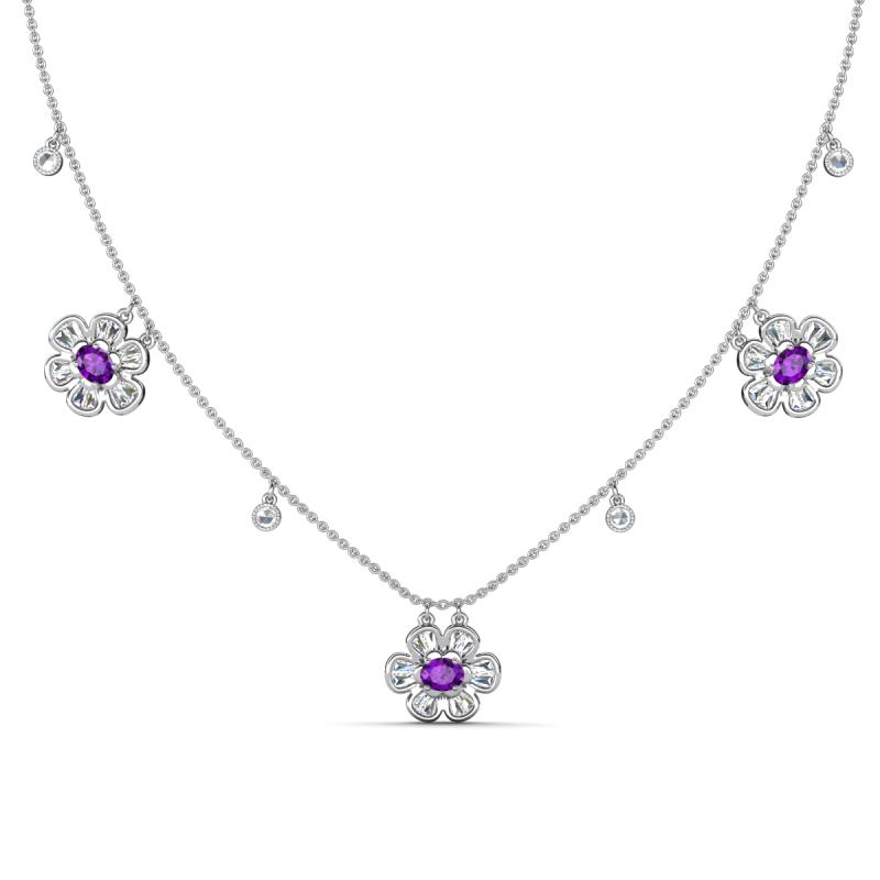 Viana Fine Unseen 1.15 ctw Oval Shape Amethyst accented Baguette & Rose Cut Natural Diamond Floral Necklace 