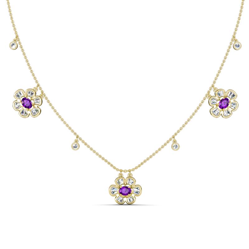 Viana Fine Unseen 1.15 ctw Oval Shape Amethyst accented Baguette & Rose Cut Natural Diamond Floral Necklace 