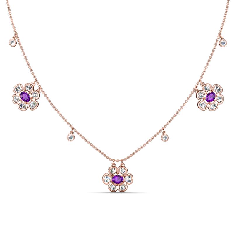 Viana Fine Unseen 1.15 ctw Oval Shape Amethyst accented Baguette & Rose Cut Natural Diamond Floral Necklace 