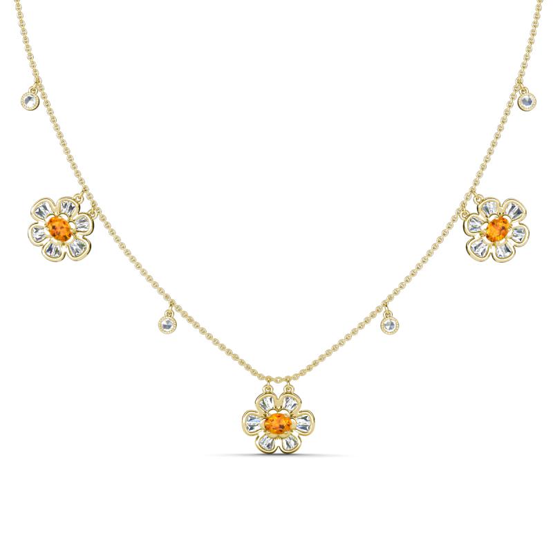 Viana Fine Unseen 1.15 ctw Oval Shape Citrine accented Baguette & Rose Cut Natural Diamond Floral Necklace 
