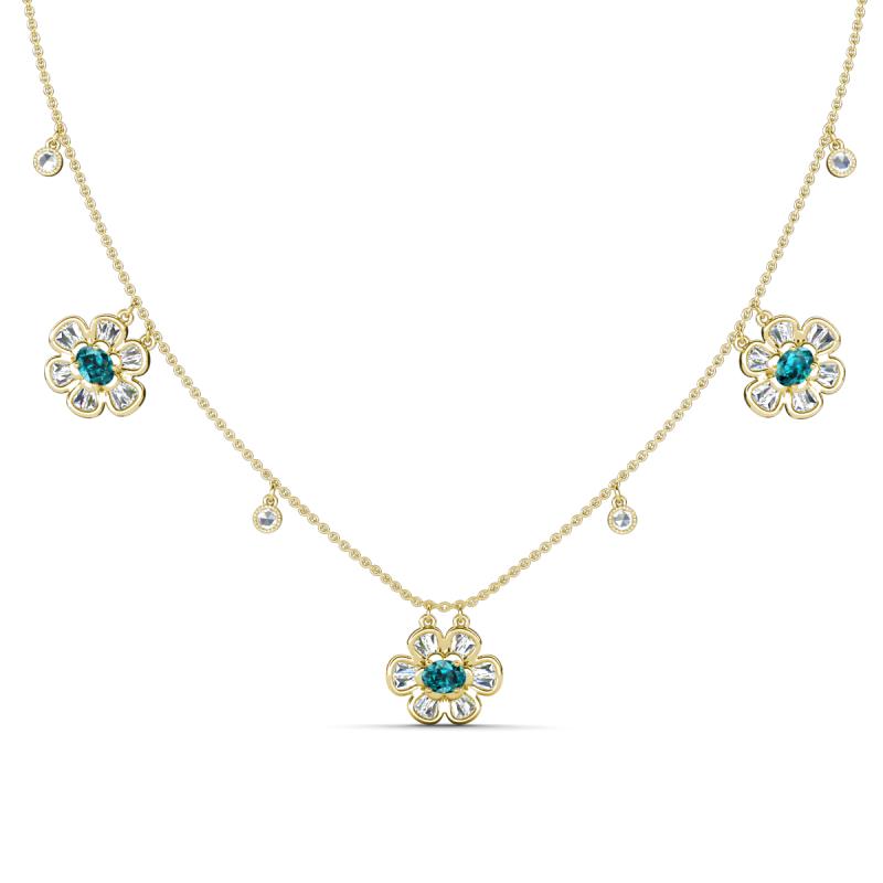 Viana Fine Unseen 1.25 ctw Oval Shape London Blue Topaz accented Baguette & Rose Cut Natural Diamond Floral Necklace 