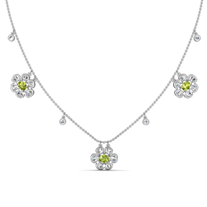 Viana Fine Unseen 1.25 ctw Oval Shape Peridot accented Baguette & Rose Cut Natural Diamond Floral Necklace 