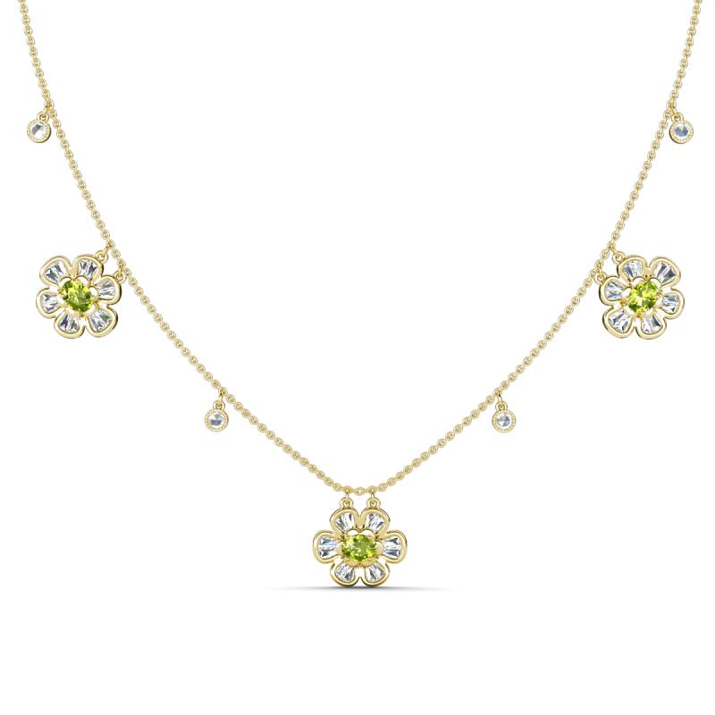 Viana Fine Unseen 1.25 ctw Oval Shape Peridot accented Baguette & Rose Cut Natural Diamond Floral Necklace 
