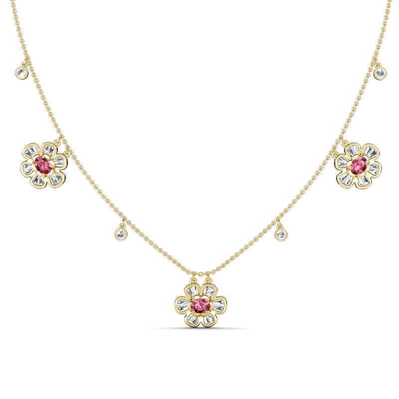 Viana Fine Unseen 1.15 ctw Oval Shape Pink Tourmaline accented Baguette & Rose Cut Natural Diamond Floral Necklace 