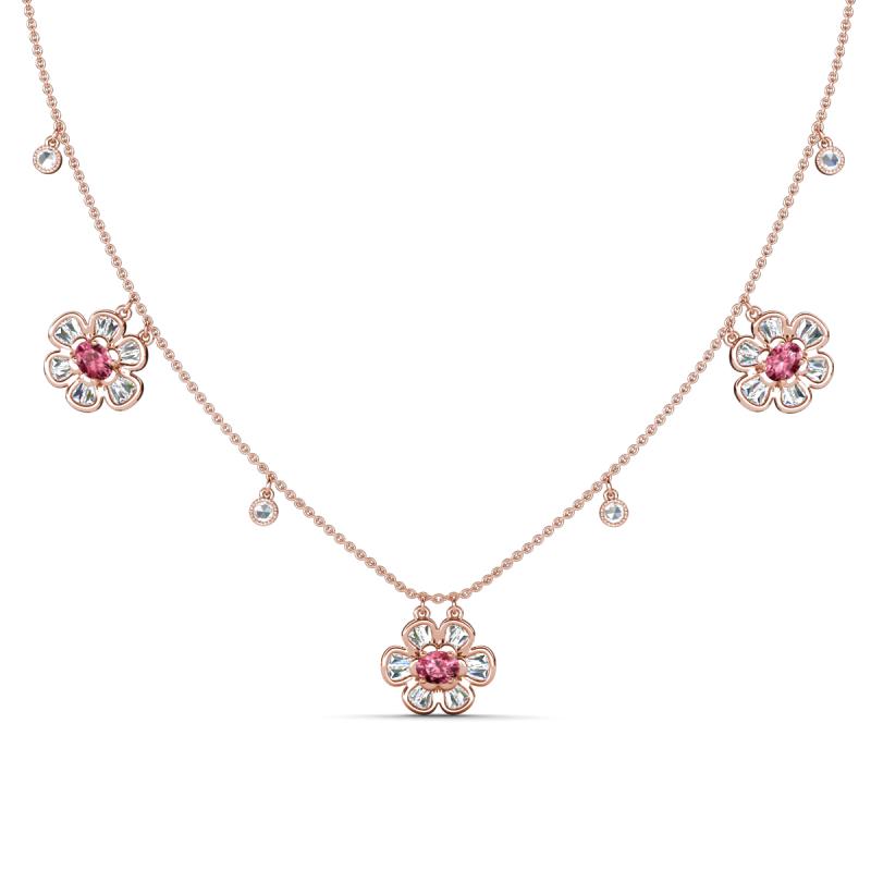 Viana Fine Unseen 1.15 ctw Oval Shape Pink Tourmaline accented Baguette & Rose Cut Natural Diamond Floral Necklace 