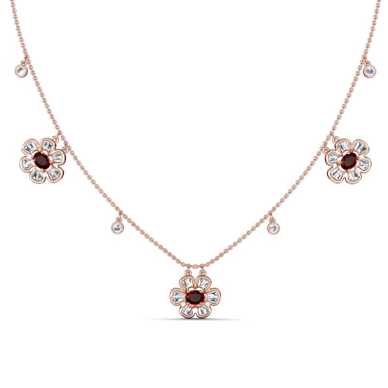 Viana Fine Unseen 1.25 ctw Oval Shape Red Garnet accented Baguette & Rose Cut Natural Diamond Floral Necklace 