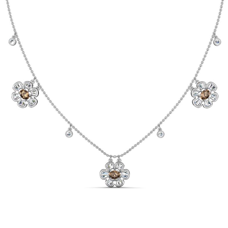 Viana Fine Unseen 1.15 ctw Oval Shape Smoky Quartz accented Baguette & Rose Cut Natural Diamond Floral Necklace 