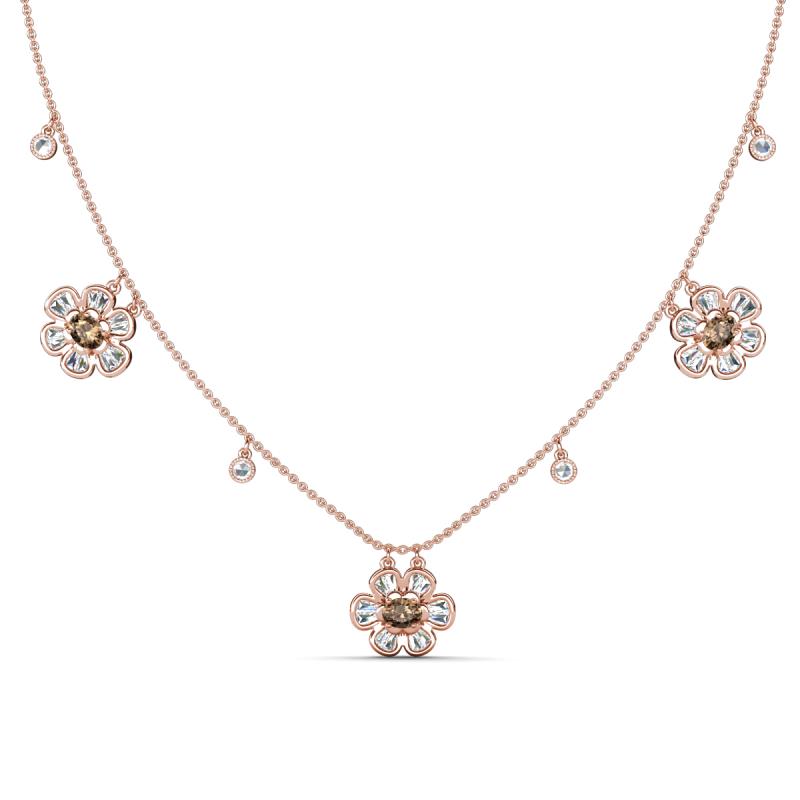 Viana Fine Unseen 1.15 ctw Oval Shape Smoky Quartz accented Baguette & Rose Cut Natural Diamond Floral Necklace 
