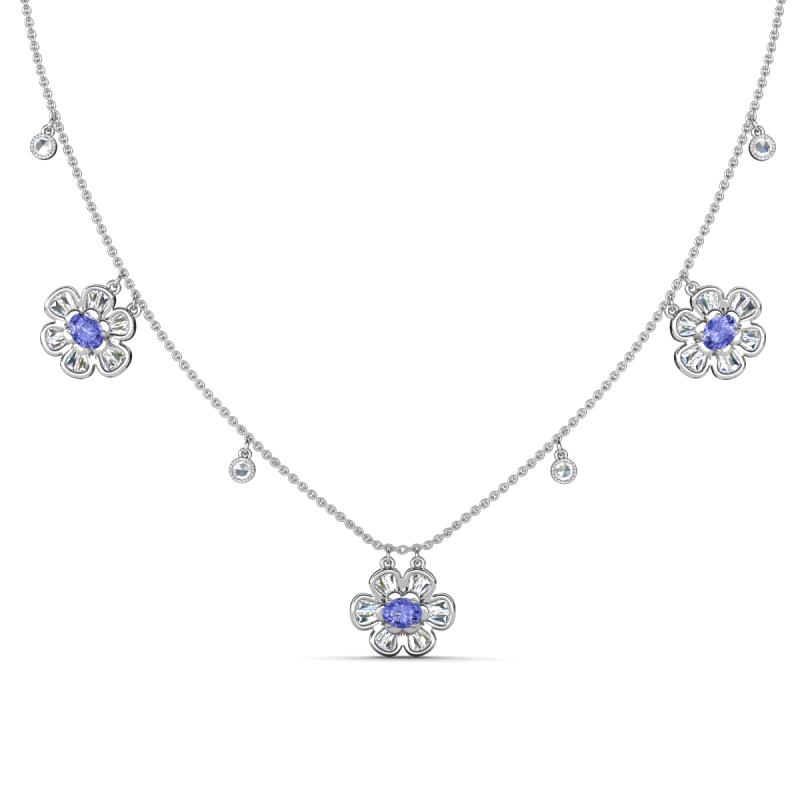 Viana Fine Unseen 1.25 ctw Oval Shape Tanzanite accented Baguette & Rose Cut Natural Diamond Floral Necklace 