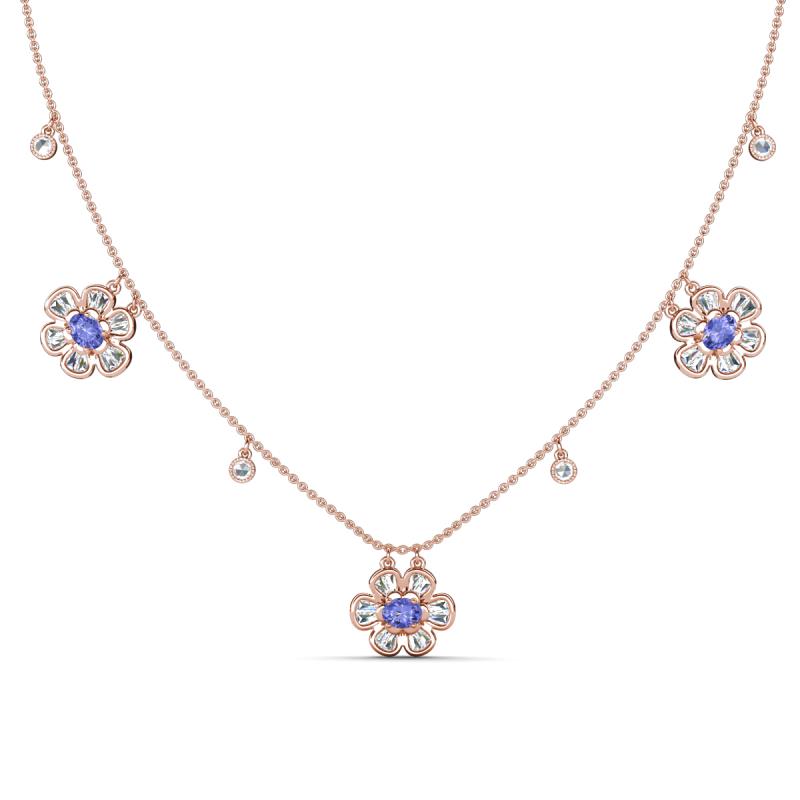 Viana Fine Unseen 1.25 ctw Oval Shape Tanzanite accented Baguette & Rose Cut Natural Diamond Floral Necklace 