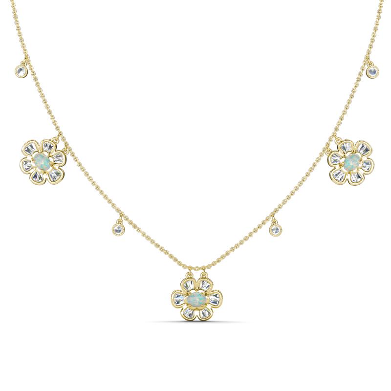 Viana Fine Unseen 1.00 ctw Oval Shape Opal accented Baguette & Rose Cut Natural Diamond Floral Necklace 