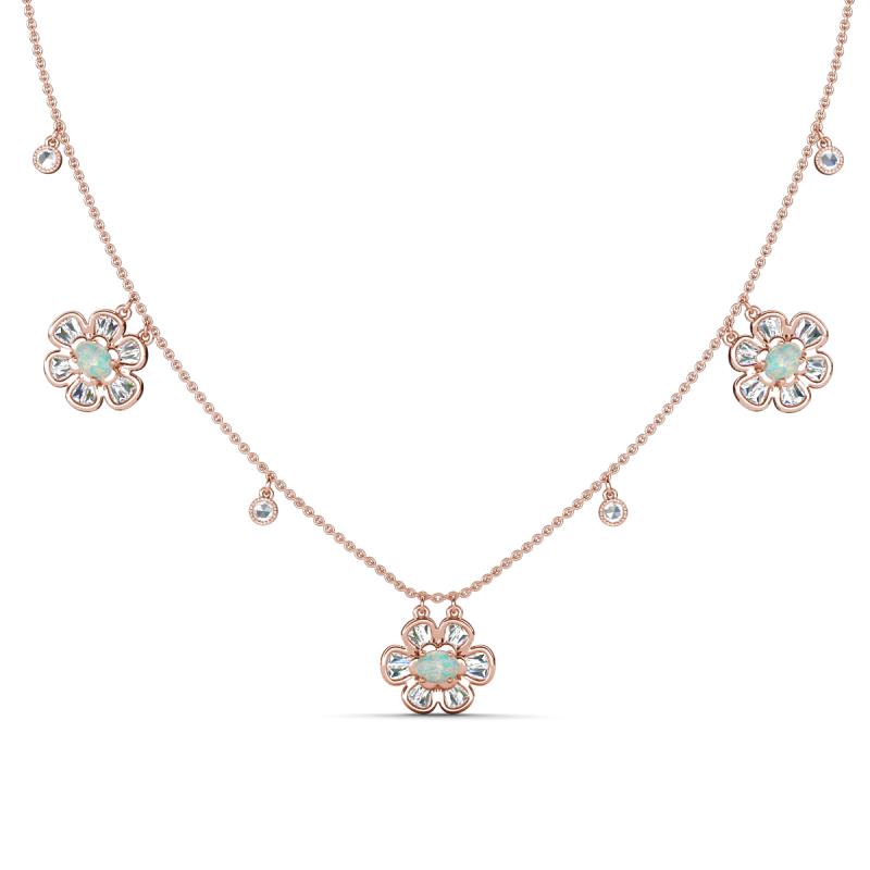 Viana Fine Unseen 1.00 ctw Oval Shape Opal accented Baguette & Rose Cut Natural Diamond Floral Necklace 