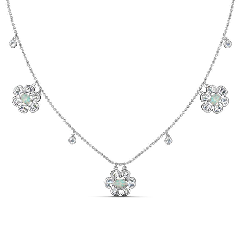 Viana Fine Unseen 1.00 ctw Oval Shape Opal accented Baguette & Rose Cut Natural Diamond Floral Necklace 