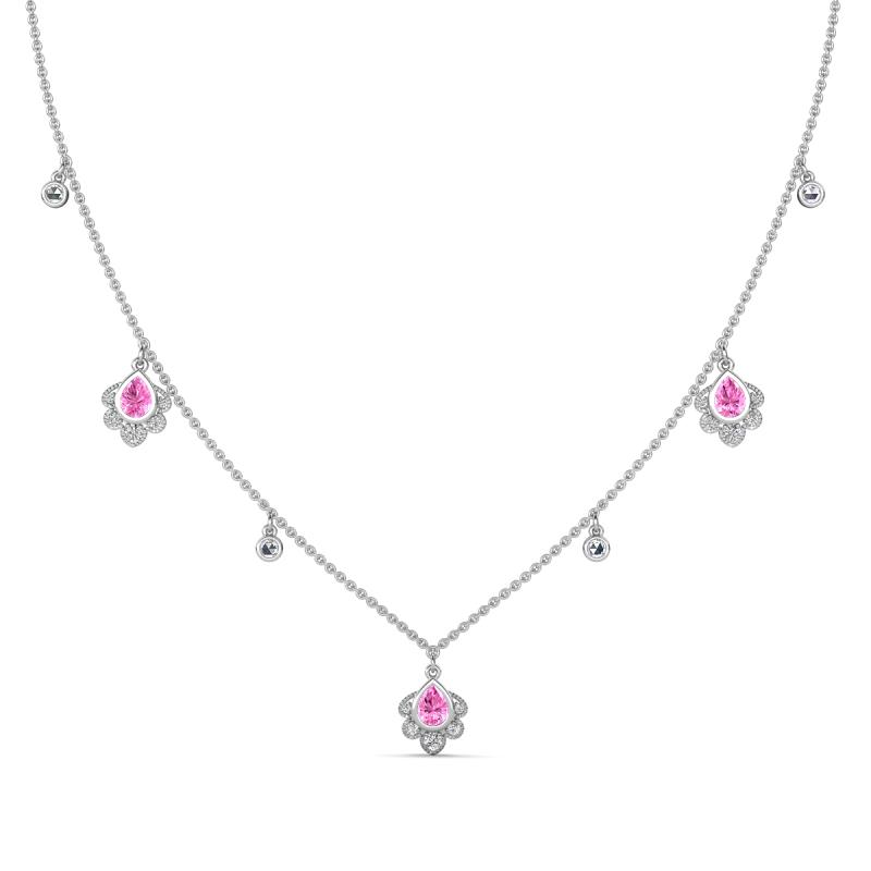 Inara Fine Unseen 0.70 ctw Pear Shape Pink Sapphire accented Round & Rose Cut Natural Diamond Floral Necklace 