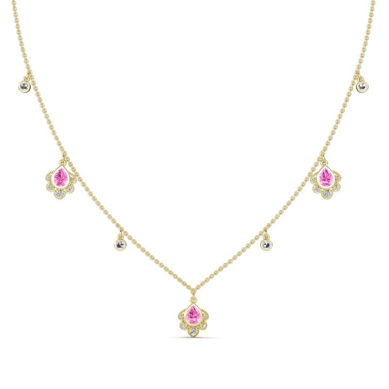 Inara Fine Unseen 0.70 ctw Pear Shape Pink Sapphire accented Round & Rose Cut Natural Diamond Floral Necklace 