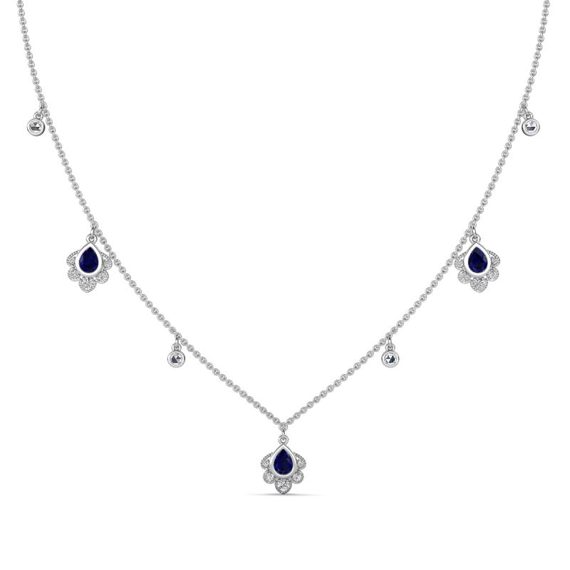Inara Fine Unseen 0.75 ctw Pear Shape Blue Sapphire accented Round & Rose Cut Natural Diamond Floral Necklace 