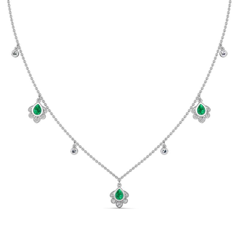 Inara Fine Unseen 0.70 ctw Pear Shape Emerald accented Round & Rose Cut Natural Diamond Floral Necklace 
