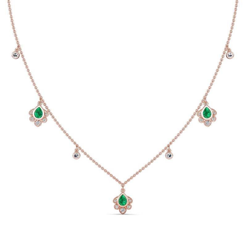 Inara Fine Unseen 0.70 ctw Pear Shape Emerald accented Round & Rose Cut Natural Diamond Floral Necklace 