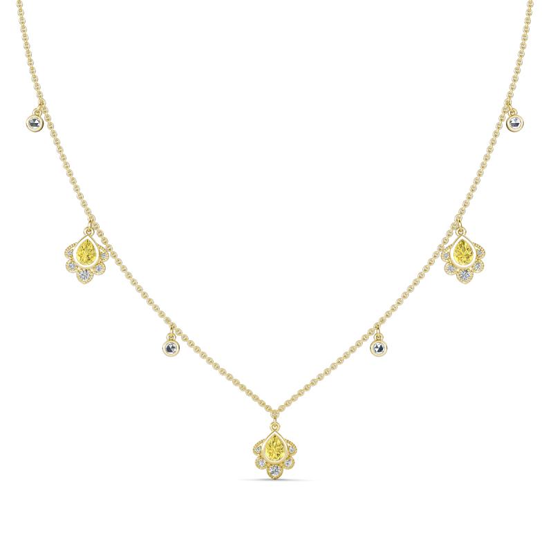 Inara Fine Unseen 0.75 ctw Pear Shape Yellow Sapphire accented Round & Rose Cut Natural Diamond Floral Necklace 