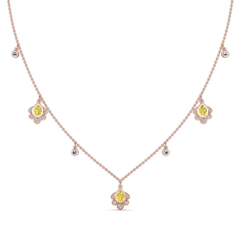 Inara Fine Unseen 0.75 ctw Pear Shape Yellow Sapphire accented Round & Rose Cut Natural Diamond Floral Necklace 