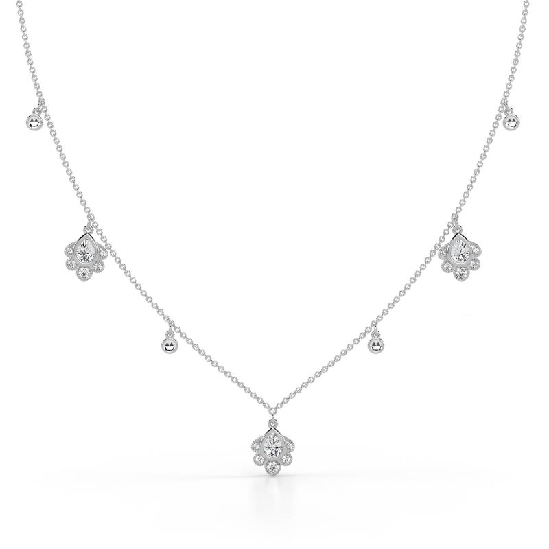 Inara Fine Unseen 0.70 ctw Pear Shape Natural Diamond accented Round & Rose Cut Diamond Floral Necklace 
