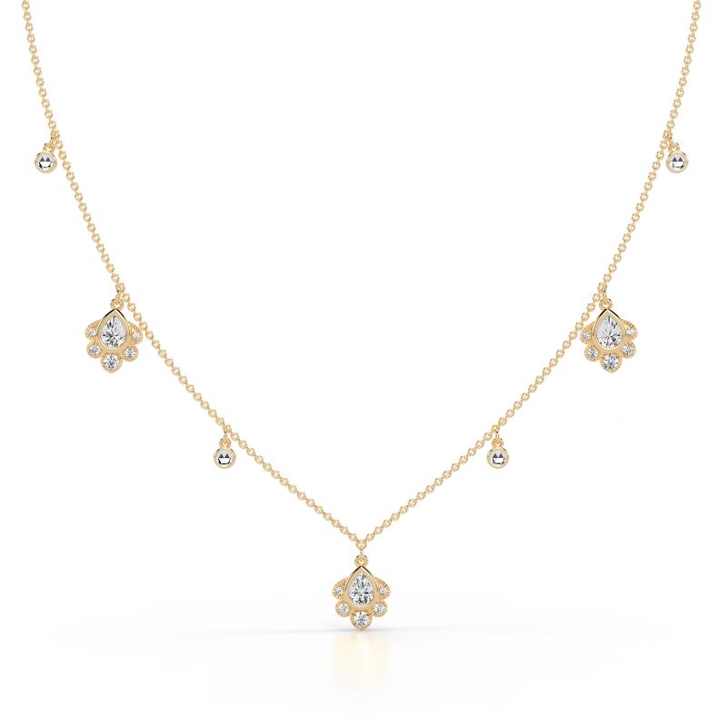 Inara Fine Unseen 0.70 ctw Pear Shape Natural Diamond accented Round & Rose Cut Diamond Floral Necklace 
