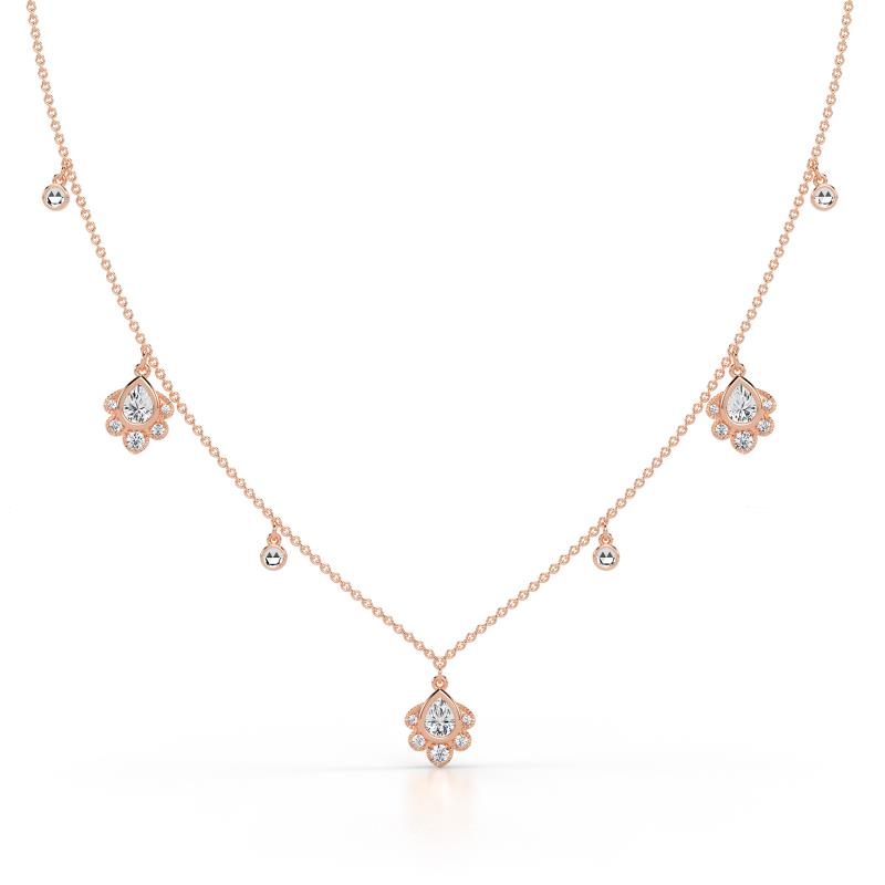 Inara Fine Unseen 0.70 ctw Pear Shape Natural Diamond accented Round & Rose Cut Diamond Floral Necklace 