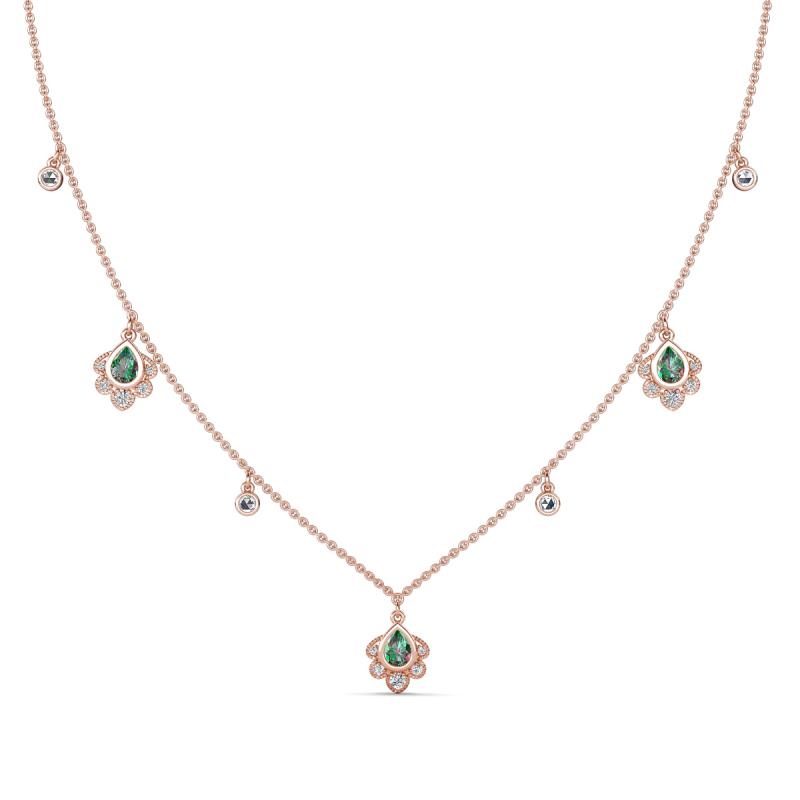Inara Fine Unseen 0.75 ctw Pear Shape Created Alexandrite accented Round & Rose Cut Diamond Floral Necklace 