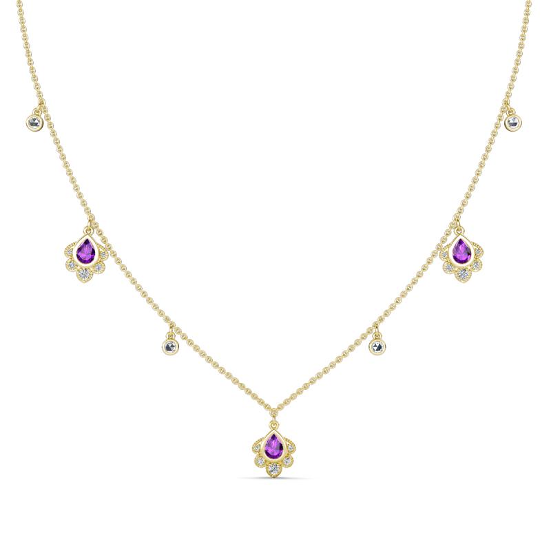 Inara Fine Unseen 0.75 ctw Pear Shape Amethyst accented Round & Rose Cut Natural Diamond Floral Necklace 