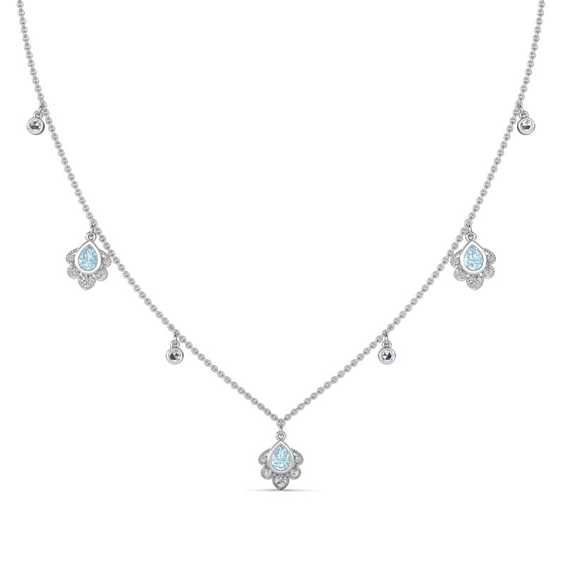 Inara Fine Unseen 0.75 ctw Pear Shape Aquamarine accented Round & Rose Cut Natural Diamond Floral Necklace 
