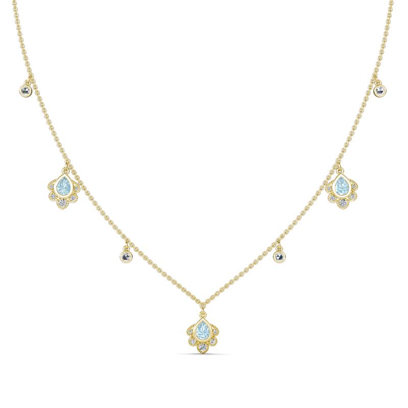 Inara Fine Unseen 0.75 ctw Pear Shape Aquamarine accented Round & Rose Cut Natural Diamond Floral Necklace 