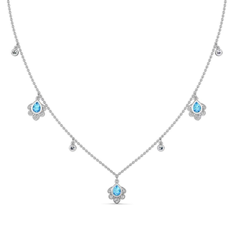 Inara Fine Unseen 0.75 ctw Pear Shape Blue Topaz accented Round & Rose Cut Natural Diamond Floral Necklace 