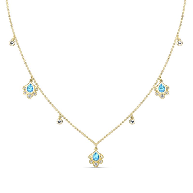Inara Fine Unseen 0.75 ctw Pear Shape Blue Topaz accented Round & Rose Cut Natural Diamond Floral Necklace 
