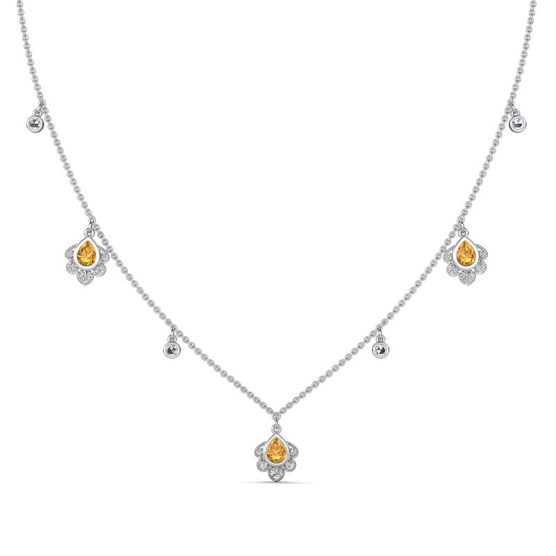 Inara Fine Unseen 0.75 ctw Pear Shape Citrine accented Round & Rose Cut Natural Diamond Floral Necklace 