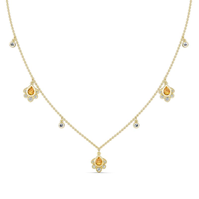 Inara Fine Unseen 0.75 ctw Pear Shape Citrine accented Round & Rose Cut Natural Diamond Floral Necklace 
