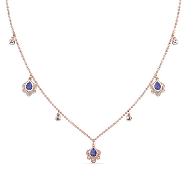 Inara Fine Unseen 0.75 ctw Pear Shape Iolite accented Round & Rose Cut Natural Diamond Floral Necklace 