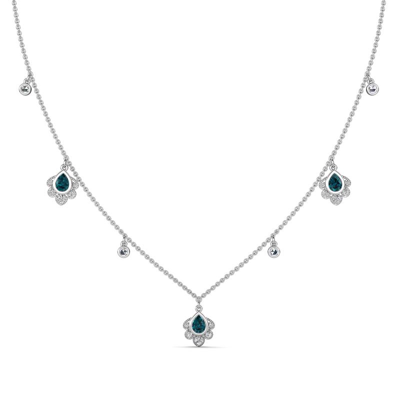 Inara Fine Unseen 0.75 ctw Pear Shape London Blue Topaz accented Round & Rose Cut Natural Diamond Floral Necklace 