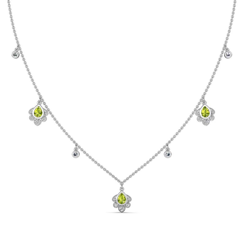 Inara Fine Unseen 0.75 ctw Pear Shape Peridot accented Round & Rose Cut Natural Diamond Floral Necklace 