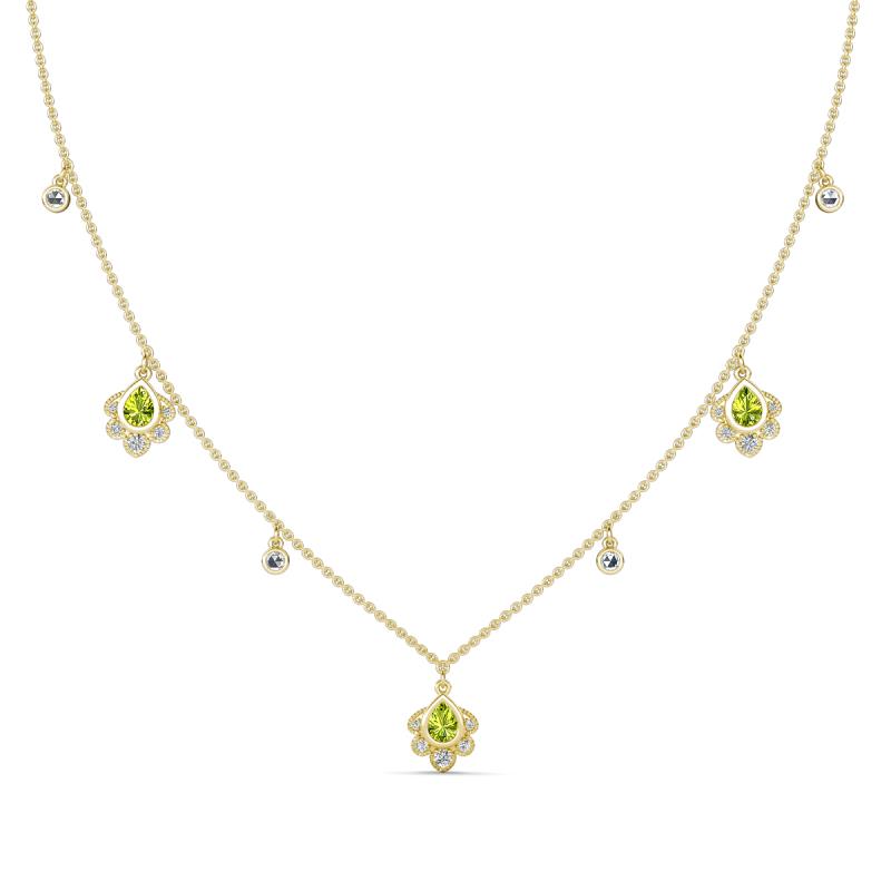 Inara Fine Unseen 0.75 ctw Pear Shape Peridot accented Round & Rose Cut Natural Diamond Floral Necklace 