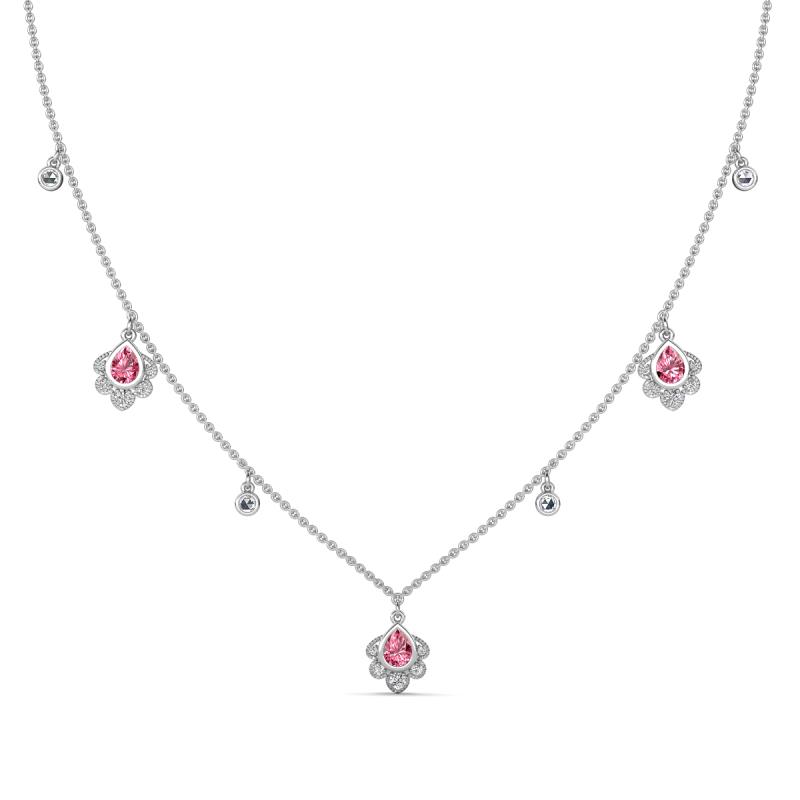 Inara Fine Unseen 0.75 ctw Pear Shape Pink Tourmaline accented Round & Rose Cut Natural Diamond Floral Necklace 