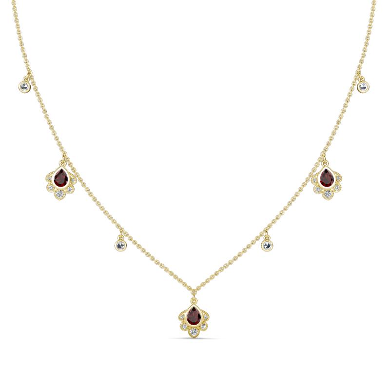 Inara Fine Unseen 0.75 ctw Pear Shape Red Garnet accented Round & Rose Cut Natural Diamond Floral Necklace 