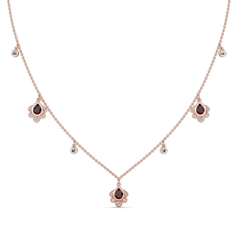 Inara Fine Unseen 0.75 ctw Pear Shape Red Garnet accented Round & Rose Cut Natural Diamond Floral Necklace 