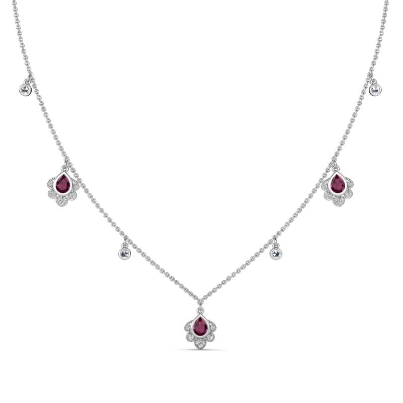 Inara Fine Unseen 0.75 ctw Pear Shape Rhodolite Garnet accented Round & Rose Cut Natural Diamond Floral Necklace 