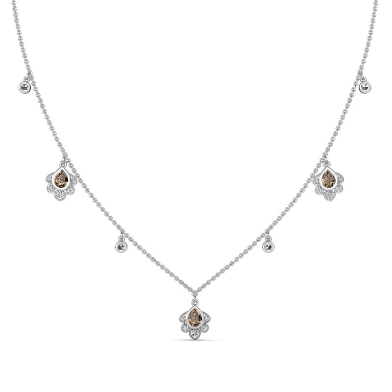 Inara Fine Unseen 0.75 ctw Pear Shape Smoky Quartz accented Round & Rose Cut Natural Diamond Floral Necklace 